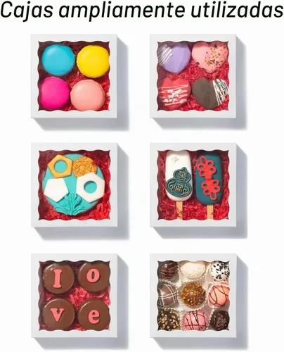 Vista 4 de Romantic Baking - Paquete de 40 cajas de galletas de 5 x 5 x 1 1/5 pulgadas, cajas de galletas con forma de corazón, bombas de chocolate caliente