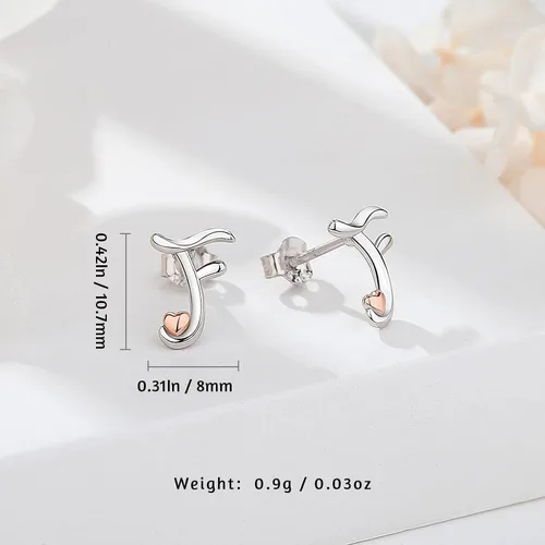 Vista 6 de CELESTIA 925 Sterling Silver Initial Earrings 26 Letter with Rose Gold Heart Earrings Studs