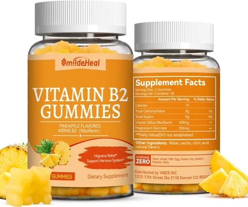 Vista 7 de Gomitas de vitamina B2, suplemento de riboflavina de 400 mg con magnesio para adultos, gomitas B2 para alivio de la migraña* y apoyo del sistema