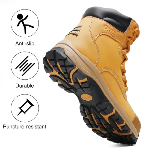 Vista 5 de Botas de trabajo para hombre, zapatos con punta de acero y cremallera lateral, resistentes al agua, antideslizantes, a prueba de pinchazos (OX2720)