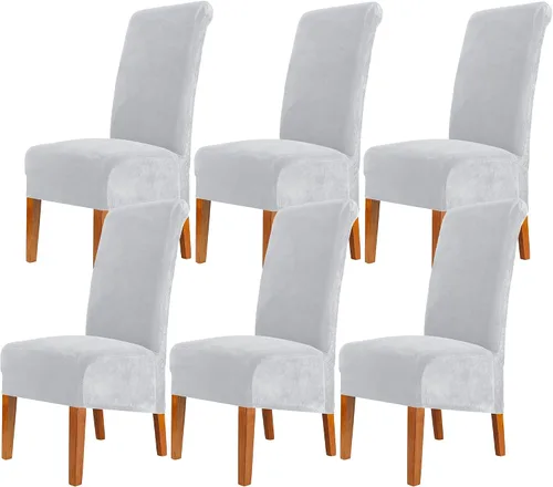 Vista 44 de Fundas elásticas para sillas de comedor, fundas protectoras de asiento extraíbles de terciopelo suave para sillas Parson (2, beige)