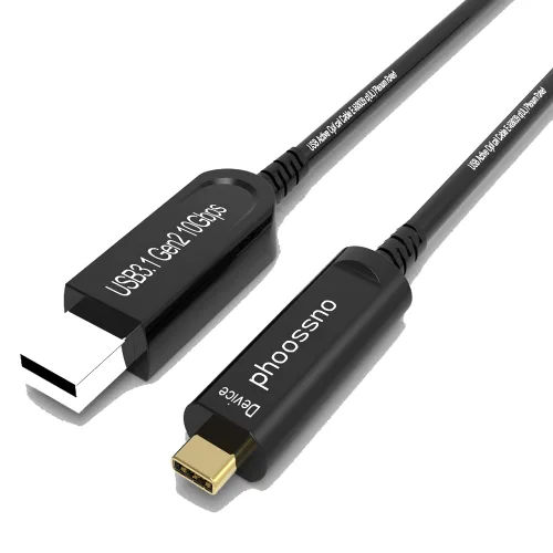 Vista 9 de Cable de extensión USB A a C de fibra óptica USB 3.2 Gen2 10Gbps 10M 33 pies en ángulo recto compatible con Microsoft Azure Logitech Aver Vaddio