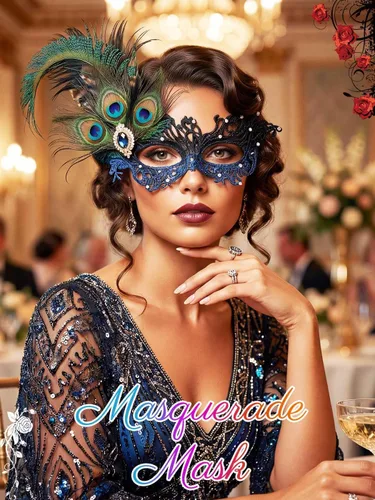 Vista 5 de Máscara de mascarada de strass Campsis, máscara de bola de mascarada verde, máscaras de fiesta con plumas para mujeres