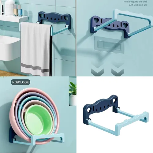 Vista 4 de Organizadores de estantes de baño montados en la pared sin perforar para toallas y artículos de tocador, fácil instalación adhesiva