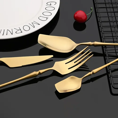Vista 5 de JASHII Juego de cubiertos mate de 8 piezas de acero inoxidable 304 con acabado satinado con mango de cintura pequeño, juego de cubiertos de servicio