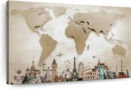 Vista 16 de ElephantStock Lienzo antiguo con mapa del mundo, 1 panel, decoración de mapa, decoración de pared impresa, mapas del mundo de arte digital para Mapa