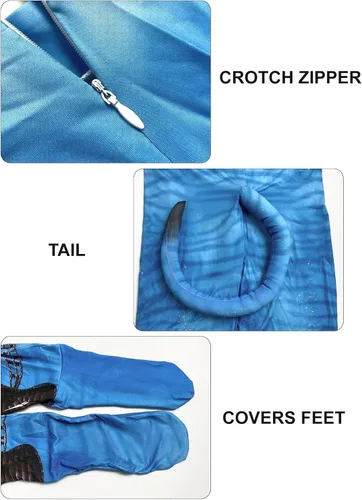 Vista 90 de Disfraz de animal para hombre con estampado de cola grande, overol peludo de elastano para cosplay, fiesta de Halloween
