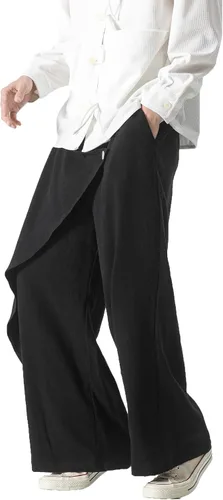 Vista 5 de PRIJOUHE Pantalones casuales de lino para hombre, pantalones holgados ligeros y elásticos con cordón en la cintura