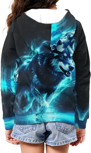 Vista 6 de Parprinty Sudadera con capucha suave y holgada para niños, con estampado de animales, con bolsillos, cómoda chaqueta con capucha