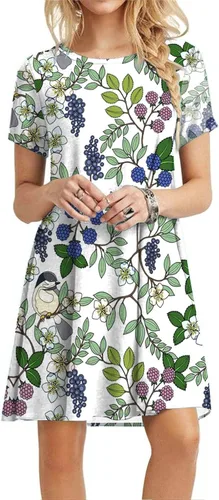 Vista 2 de Vestido casual suelto para mujer, cómodo vestido floral de manga corta, vestido de verano, vestido midi para playa, vestido de rodilla