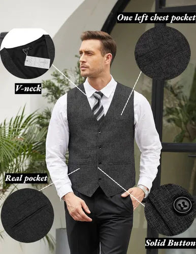 Vista 5 de COOFANDY Chalecos casuales de negocios para hombre, chaleco ligero y ajustado