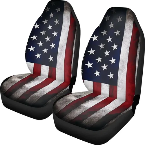 Vista 25 de ELEQIN 250 fundas de asiento delantero de automóvil con bandera patriótica estadounidense, paquete de 2 protectores de asiento de poliéster suaves