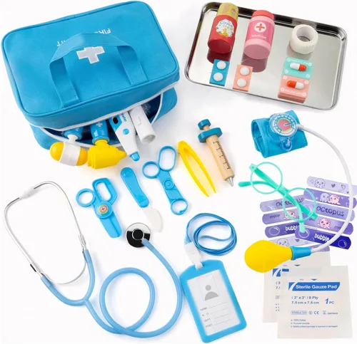 Vista 3 de Kit de médico para niños, 36 piezas de juego de doctor para niños pequeños de 3 a 5 años con bolsa de almacenamiento médico y estetoscopio real