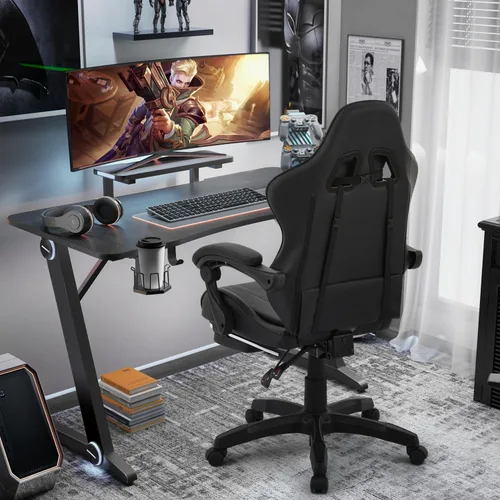 Vista 2 de MoNiBloom Silla de juegos de computadora con reposapiés y soporte lumbar, silla de carreras ergonómica de altura ajustable para adultos