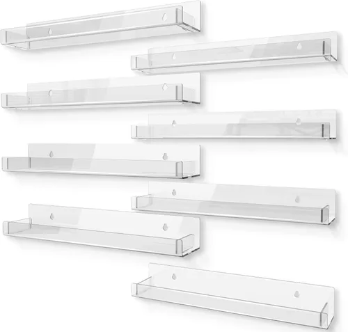 Vista 18 de Paquete de 4 estantes acrílicos negros de 15 pulgadas, estantería flotante negra para habitación de los niños, estante moderno para esmalte de uñas