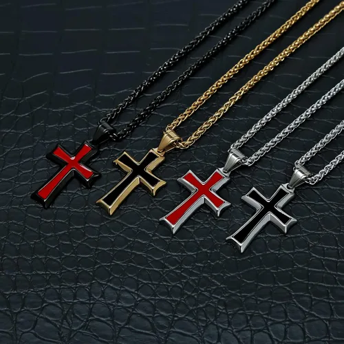 Vista 6 de HZMAN collar con colgante de cruz en acero inoxidable para hombres con cadena