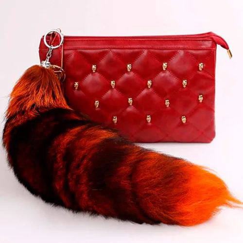 Vista 6 de Valpeak 17'' Real Fox Tail Keychain Fluffy wolf Tail Cosplay Fox Costume for Kids