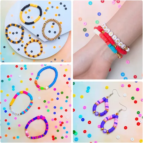 Vista 5 de Bundooraking - 2000 piezas de cuentas de arcilla negra (6 mm), cuentas Heishi para hacer joyas, pulseras y accesorios, paquete pequeño