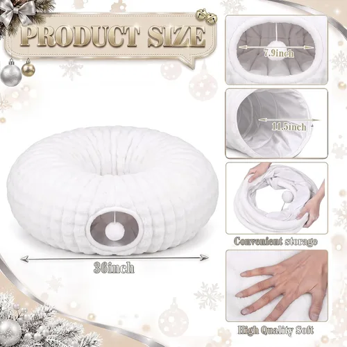 Vista 3 de Túnel de árbol de Navidad para gatos de 36 pulgadas, cama de dona, blanco