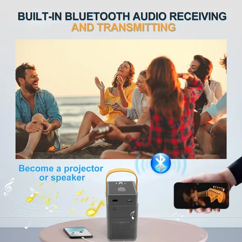 Vista 4 de Proyector portátil WiFi Bluetooth, JIMTAB V1 proyector para exteriores Full HD 1080P compatible, mini proyector de película con bolsa de transporte