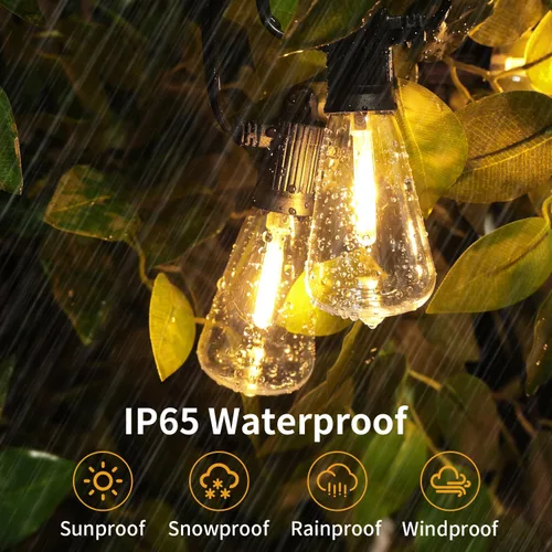 Vista 6 de ZOTOYI Luces de Cadena para Exteriores de 25 Pies, Luces de Patio Impermeables IP65 con 13 Bombillas LED ST38 Irrompibles, Luz Colgante Exterior