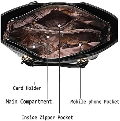 Vista 7 de Bolsa para mujer de piel Lizhigu, Satchel, estilo Tote, de mano o para el hombro