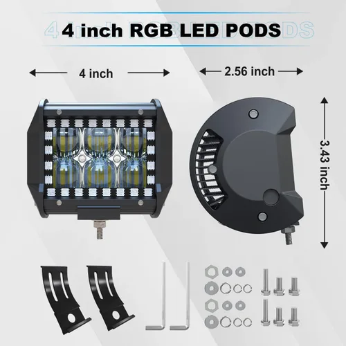 Vista 2 de ASLONG 4 piezas de 4" pulgadas LED Pods Barra de luz de trabajo todoterreno con halo RGB multicolor persiguiendo 16 colores sólidos más de 92 modos