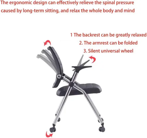 Vista 5 de Silla de escritorio plegable para espacios pequeños, sillas de escritorio para dormitorio con asientos y ruedas acolchados, sillas de escritorio