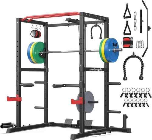 Vista 20 de Sportsroyals Jaula de Potencia, Rack de Potencia Multifuncional de 1600 libras con Sistema de Cruce de Cable Ajustable y Más Accesorios