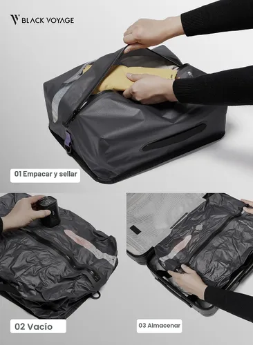 Vista 8 de Black Voyage Bolsa de Viaje Reutilizable de Compresión al Vacío para Maleta de Mano y Mochila, Reciclada IP67 Impermeable Ahorradora de Espacio Gris
