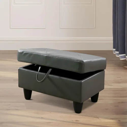 Vista 2 de Reposapiés rectangular de piel sintética con almacenamiento para sala de estar y dormitorio (gris)