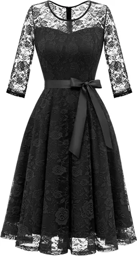Vista 13 de Dressystar Vestido de encaje floral para mujer, corto, para dama de honor, con cuello transparente B- Borgoña