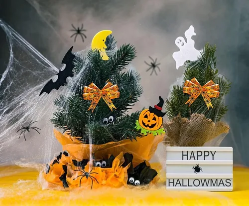 Vista 3 de Hying 6 cintas de calabaza de Halloween, 3/8 pulgadas de ancho de satén para manualidades en naranja y negro para envolver regalos y decoraciones