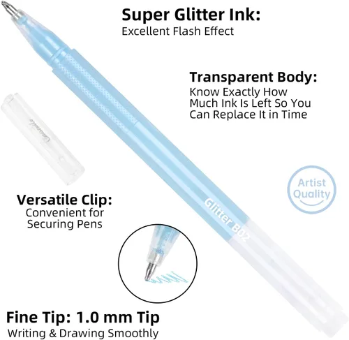 Vista 2 de Bolígrafos de gel con purpurina de 80 colores para libros de colorear para adultos y papel negro, punta fina suave de 0.039 in, gran capacidad