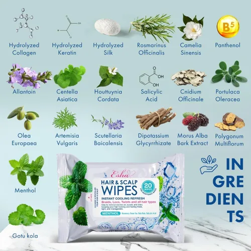 Vista 9 de Esha Kit de desintoxicación – Toallitas para cabello y cuero cabelludo + polvo de desintoxicación de pomelo – Limpieza del cuero cabelludo y cuidado