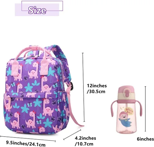 Vista 3 de Linda mochila preescolar para niños pequeños con diseño de unicornio y dinosaurio, bolsa de viaje para niñas y niños, Dinosaurio femenino, 12