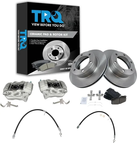 Vista 23 de TRQ Juego de pastillas de freno delanteras y rotores de cerámica, pinzas, mangueras, compatibles con Honda Odyssey 2005-2010