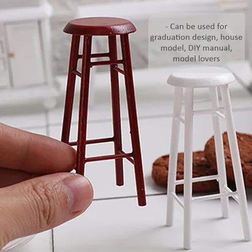 Vista 9 de Juego de 2 taburetes altos en miniatura, accesorios de muebles para casa de muñecas, taburetes de bar de plástico marrón para decoración de mini
