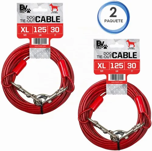Vista 6 de BV Cable de amarre para perros de 30 pies – Cable resistente para perros de hasta 125 libras – Reflectante y libre de óxido con clips giratorios
