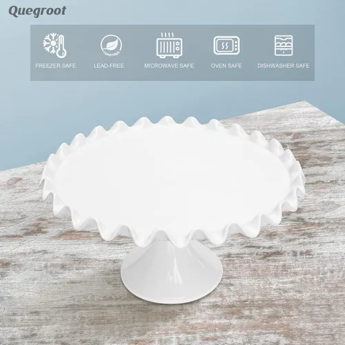 Vista 6 de Soporte redondo de porcelana para tartas de 12 pulgadas, soporte de postre blanco para bodas, fiestas de cumpleaños