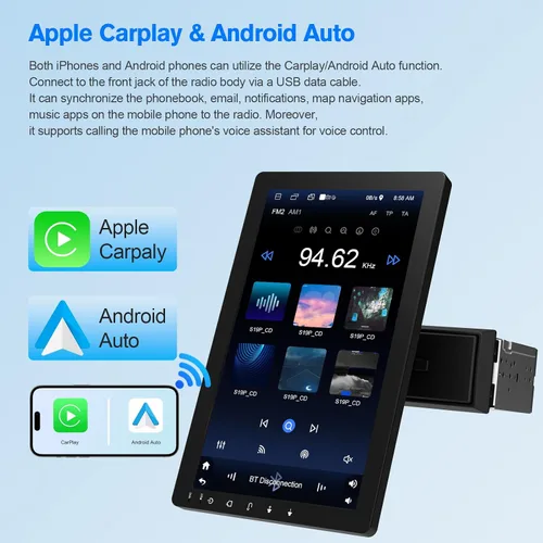Vista 2 de Haudio - Estéreo de coche DIN único de 10.1 pulgadas con Apple CarPlay inalámbrico y Android Auto, pantalla táctil flotante Android 13, pantalla