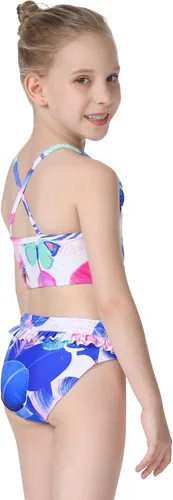 Vista 4 de Cadocado Traje de baño de bikini para niñas espalda cruzada para playa deporte con volantes traje de baño