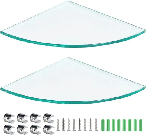 Vista 4 de 2 estantes esquineros de vidrio templado con 8 soportes, organizador flotante de ducha de 9.5 x 9.5 pulgadas, organizador de champú montado