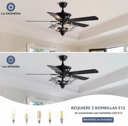 Vista 6 de Ventilador de techo moderno de cristal negro de 50 pulgadas