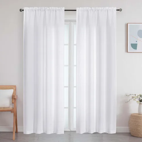Vista 108 de Cortinas de lino para dormitorio y sala de estar de 96 pulgadas de largo, juego de 2 paneles, con bolsillo para cortinero, filtrado de luz, textura