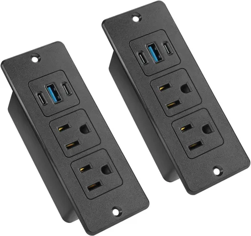 Vista 9 de Regleta de alimentación empotrable, salida de muebles USB-C de 20 W, color negro, 3 pies 2 AC + 3 USB (2 USB-C, 1 USB-A), Flush Mount