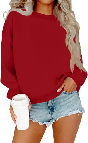 Vista 16 de Sudadera de manga larga para mujer, sudaderas de gran tamaño, ajuste holgado, color liso, tallas S-2XL