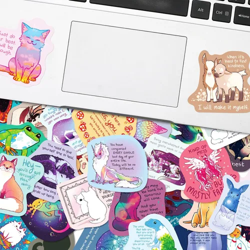 Vista 2 de Ychsring Calcomanías de afirmación de animales – 50 calcomanías de vinilo impermeables con cita positiva para botella de agua, laptop, funda