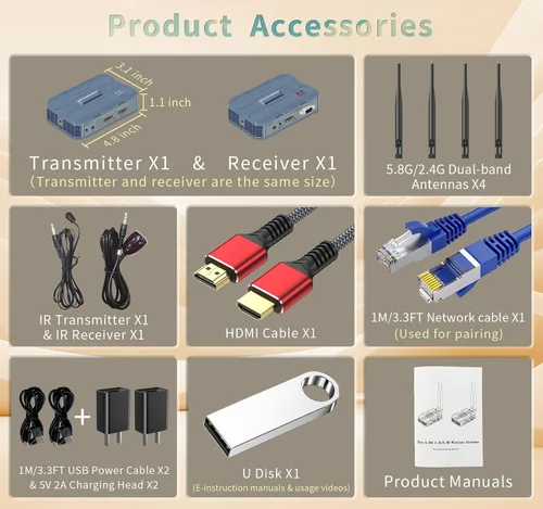 Vista 9 de Kit de transmisor y receptor HDMI inalámbrico 4K @30HZ, 2K @60HZ, 1080P @60HZ