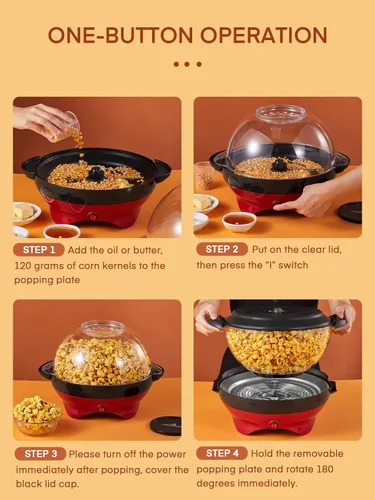 Vista 7 de HOUSNAT Máquina de palomitas de maíz, máquina para hacer palomitas de maíz de 28 tazas, 800 W con tecnología de calentamiento rápido, superficie